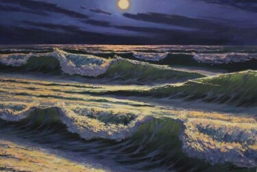 Pittura intitolato "seascape, purple, d…" da Kyrylo Bondarenko, Opera d'arte originale, Acrilico