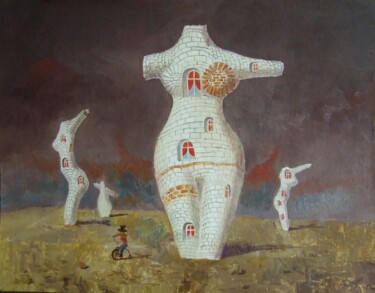 Malerei mit dem Titel "architecture women" von Kyrylo Bondarenko, Original-Kunstwerk, Öl