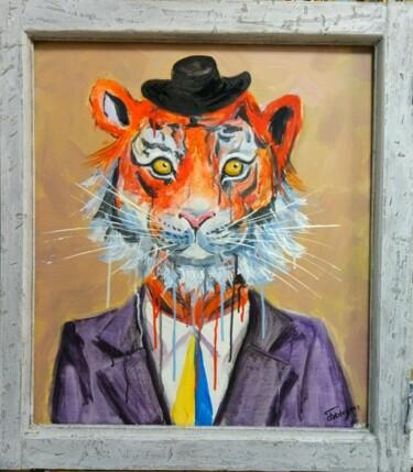 Painting titled "president. tiger" by Kyrylo Bondarenko, Original Artwork, Acrylic