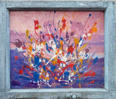 Painting titled "flowers in the step…" by Kyrylo Bondarenko, Original Artwork, Acrylic