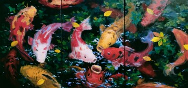 Painting titled "koi" by Kyrylo Bondarenko, Original Artwork, Oil Mounted on Wood Stretcher frame