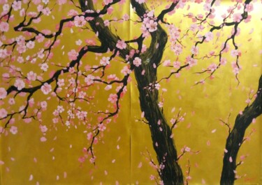 Pintura intitulada "sakura, diptych." por Kyrylo Bondarenko, Obras de arte originais, Acrílico