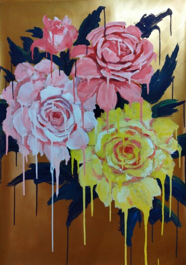 Ζωγραφική με τίτλο "pop-art flowers" από Kyrylo Bondarenko, Αυθεντικά έργα τέχνης, Ακρυλικό