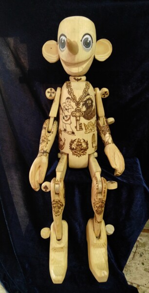 Sculpture titled "Pinocchio boss" by Kyrylo Bondarenko, Original Artwork, Wood