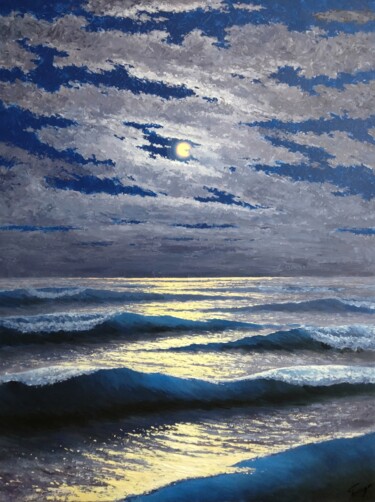 Malerei mit dem Titel "Miami beach at night" von Kyrylo Bondarenko, Original-Kunstwerk, Acryl