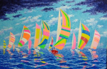 Ζωγραφική με τίτλο "yachts Miami 1" από Kyrylo Bondarenko, Αυθεντικά έργα τέχνης, Ακρυλικό