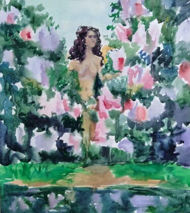 Peinture intitulée "girl in lilac" par Kyrylo Bondarenko, Œuvre d'art originale, Aquarelle