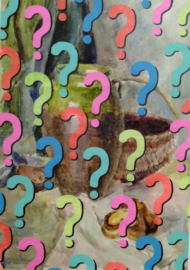 Pittura intitolato "question mark ??" da Kyrylo Bondarenko, Opera d'arte originale, Acquarello