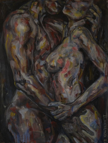 Картина под названием "Слияние и поглащение" - Евгений Кузовкин, Подлинное произведение искусства, Масло