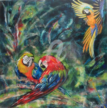 Malerei mit dem Titel "perroquets" von L'Atelier De Kanopé, Original-Kunstwerk, Acryl