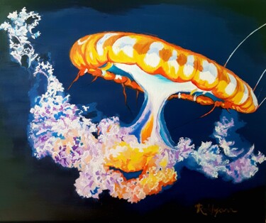 Painting titled "JELLYFISH" by L'Atelier De La Commanderie, Original Artwork, Oil Mounted on Wood Stretcher frame