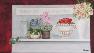 Painting titled "Marché aux Fleurs" by L'Atelier De Nanou, Original Artwork, Oil