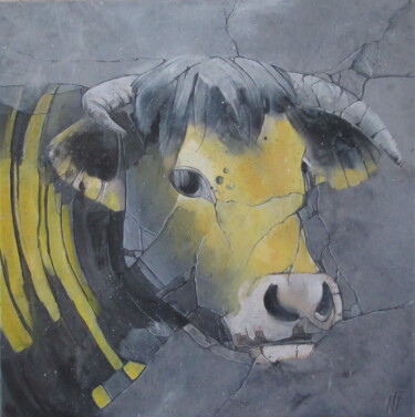 Malerei mit dem Titel "Vache" von L'Atelier Des Coquelicots Nadine F.D, Original-Kunstwerk, Acryl