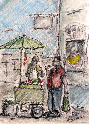 Drawing titled "Hot dog seller" by L'Atelier, Original Artwork
