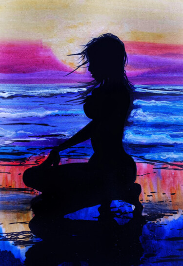 Картина под названием "Alyssa Marine" - L.Boles, Подлинное произведение искусства, Акварель Установлен на Деревянная рама дл…