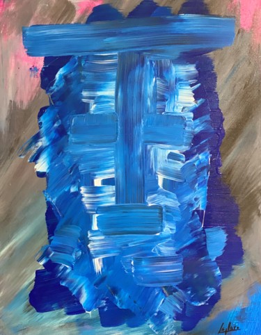 Картина под названием "Blue face" - Laurence Linsenmaier, Подлинное произведение искусства, Акрил Установлен на Деревянная р…