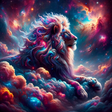 Digital Arts titled "Lion cosmos" by Laurence Linsenmaier, Original Artwork, AI generated image
