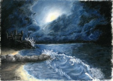 Peinture intitulée "clair de lune" par L Delafon, Œuvre d'art originale, Pastel