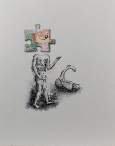 Dessin intitulée "Drôle de tête !" par Laurent Fierdehaiche, Œuvre d'art originale, Encre
