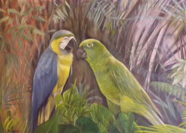 Peinture intitulée "Perroquets" par L.Kissner, Œuvre d'art originale, Huile