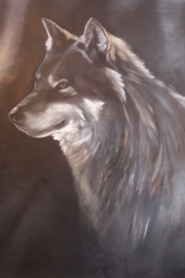 Painting titled "Loup" by L.Kissner, Original Artwork, Oil