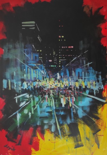 CITYSCAPE NO. 19 Peinture intitulée "CITYSCAPE NO. 19" par Lukasz Lepik, Œuvre d'art originale, Acrylique