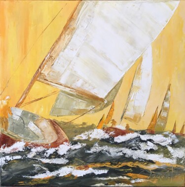 Painting titled "Yellow marine" by Laurence Mauviel, Original Artwork, Oil