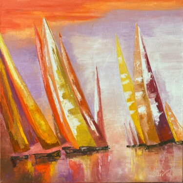 Painting titled "Regata Rossa" by Laurence Mauviel, Original Artwork, Oil