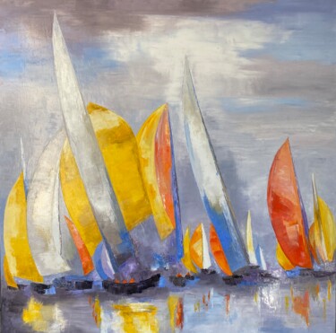 Painting titled "Douce marine" by Laurence Mauviel, Original Artwork, Oil