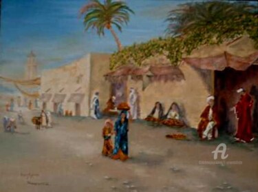 Peinture intitulée "Village Street" par L'Orientaliste, Œuvre d'art originale, Huile