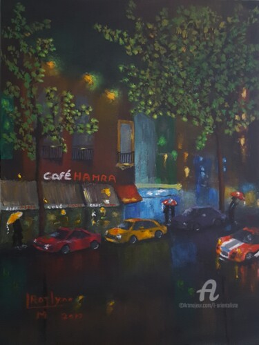 Картина под названием "Nightime in Hamra S…" - L'Orientaliste, Подлинное произведение искусства, Акрил