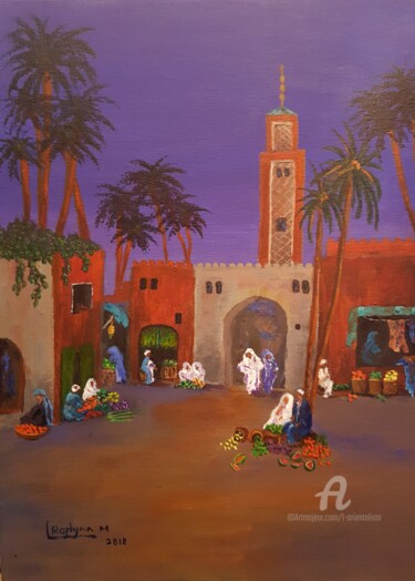 Painting titled "Fruit Traders at th…" by L'Orientaliste, Original Artwork, Acrylic