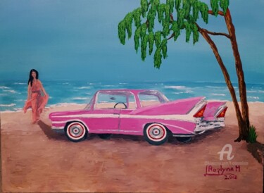 Painting titled "The Pink Cadillac 58" by L'Orientaliste, Original Artwork, Acrylic