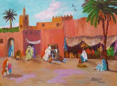 Pintura intitulada "Old Moroccan Street" por L'Orientaliste, Obras de arte originais, Acrílico