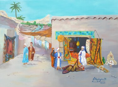 Painting titled "The Carpet Bazaar" by L'Orientaliste, Original Artwork, Acrylic