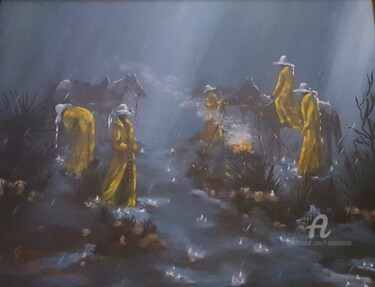 Pintura titulada "Cowboys in the Storm" por L'Orientaliste, Obra de arte original, Acrílico