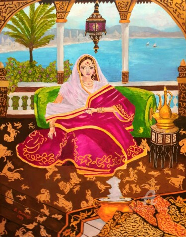 Schilderij getiteld "Asandhimitra, an In…" door L'Orientaliste, Origineel Kunstwerk, Aquarel