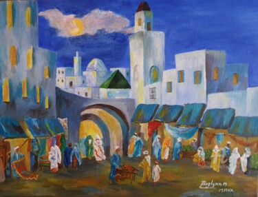 Malerei mit dem Titel "Evening Bazaar" von L'Orientaliste, Original-Kunstwerk, Acryl