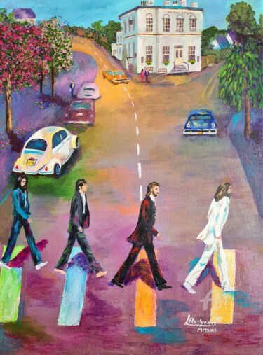 Painting titled "The Beatles Crossin…" by L'Orientaliste, Original Artwork, Acrylic