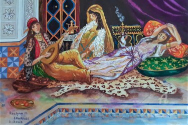 Pintura intitulada "Filles de Harem" por L'Orientaliste, Obras de arte originais, Aquarela