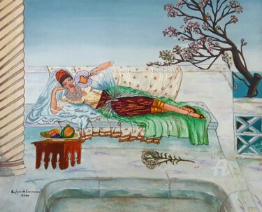 Painting titled "THE LAZY AFTERNOON" by L'Orientaliste, Original Artwork, Watercolor