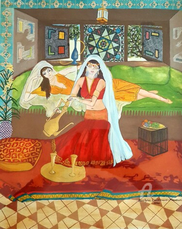 Schilderij getiteld "SCHEHEREZADE, POURI…" door L'Orientaliste, Origineel Kunstwerk, Aquarel