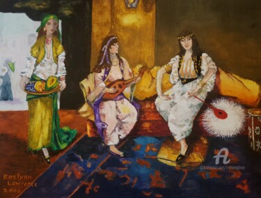 Painting titled "ODALISQUE WITH HER…" by L'Orientaliste, Original Artwork, Watercolor
