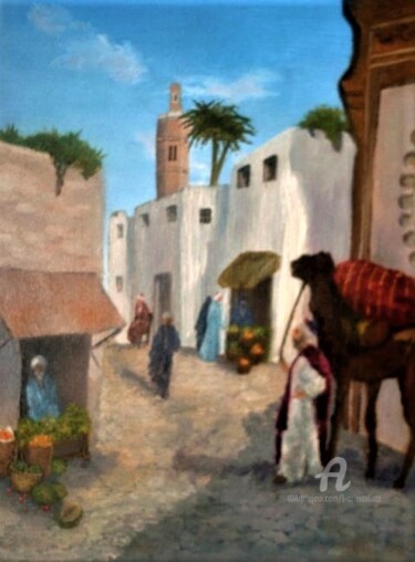 Schilderij getiteld "THE TRAVELLER" door L'Orientaliste, Origineel Kunstwerk, Olie