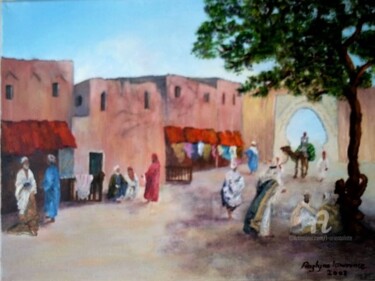 Peinture intitulée "AN ARAB STREET SCENE" par L'Orientaliste, Œuvre d'art originale, Huile