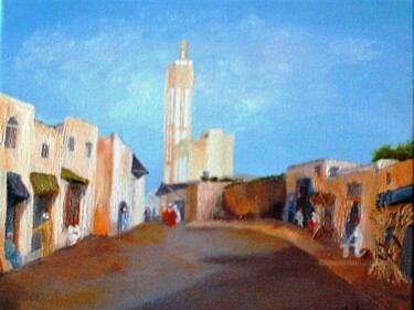 Painting titled "A VILLAGE BY THE MO…" by L'Orientaliste, Original Artwork, Oil