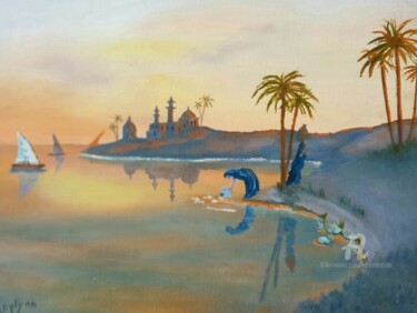 Painting titled "Evening Sunset Alon…" by L'Orientaliste, Original Artwork, Oil