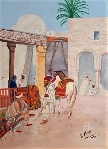 Painting titled "Driving a Bargain b…" by L'Orientaliste, Original Artwork, Watercolor