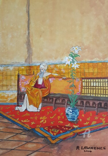 Картина под названием "After the Bath by R…" - L'Orientaliste, Подлинное произведение искусства, Акварель