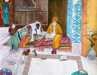 Pittura intitolato "The Scholar, Cairo" da L'Orientaliste, Opera d'arte originale, Acquarello